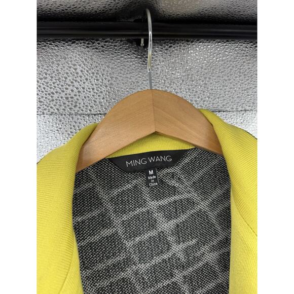 Ming Wang Chartreuse Black White Pattern Knit Jacket Career Cardigan Womens M - Picture 2 of 7